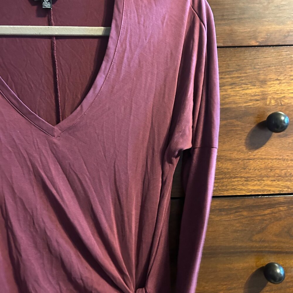 Lucky Brand Burgundy V-Neck Side Tie Midi Dress - Size S - Picture 4 of 9